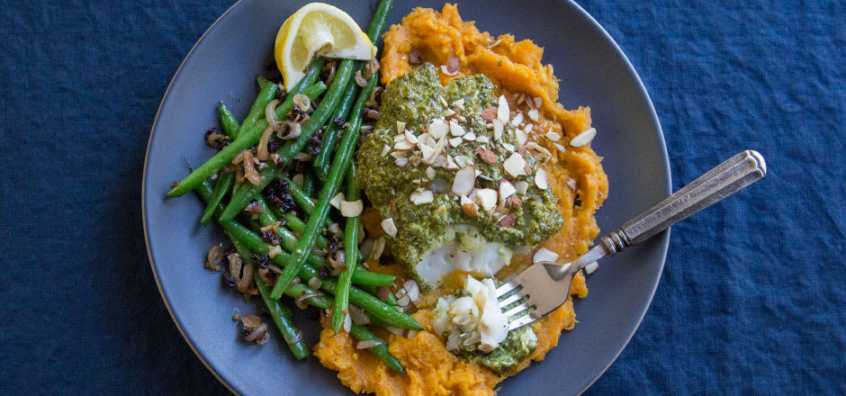 Sage Pesto Baked Cod